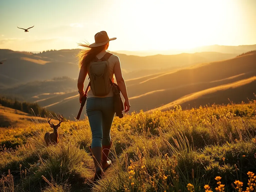 A group of women participating in a guided hunting outing in the Aveyron region, showcasing the natural beauty and wildlife.
